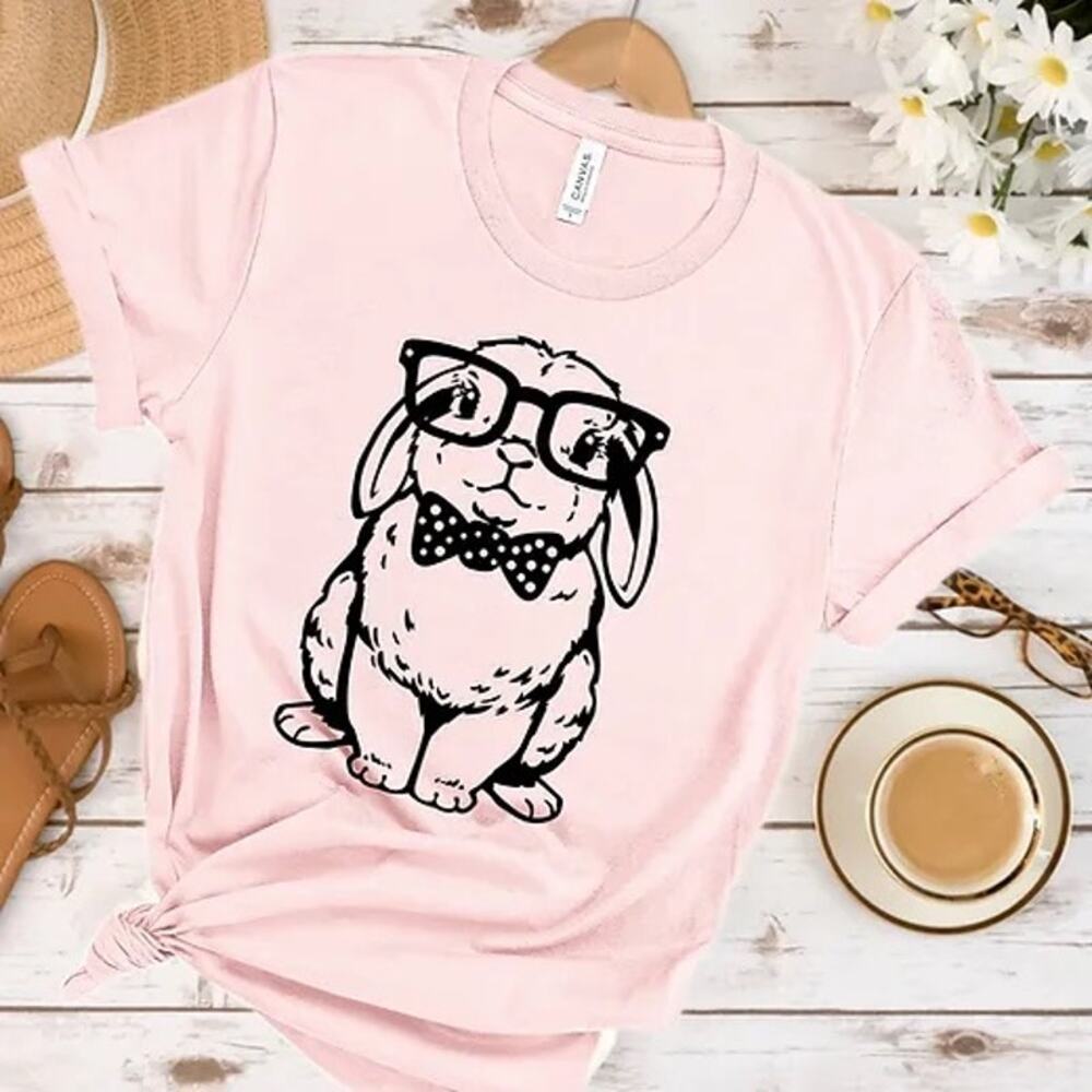 BELLA CANVAS • Purple Easter Bunny Bowtie + Glasses Short Sleeve Holiday Tee
